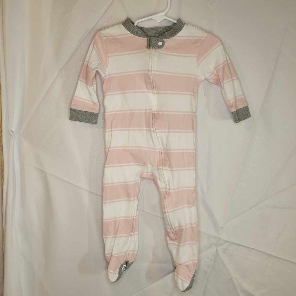 Burt's Bees Baby 6-9m footie sleeper, Pink White Gray, 100% Organic Cotton